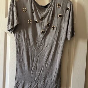 Stylish Gray Top with Grommet Details